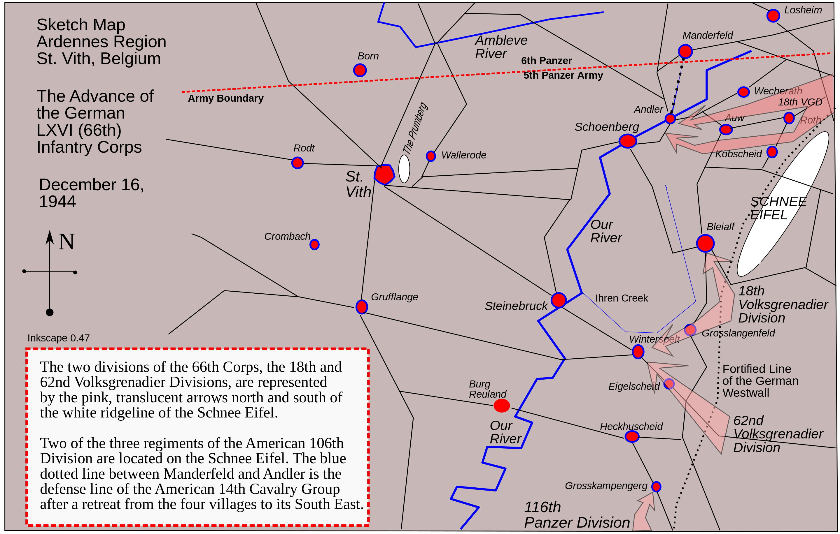 Sketch map of LXVI Corps attack on St-Vith, 16 December 1944